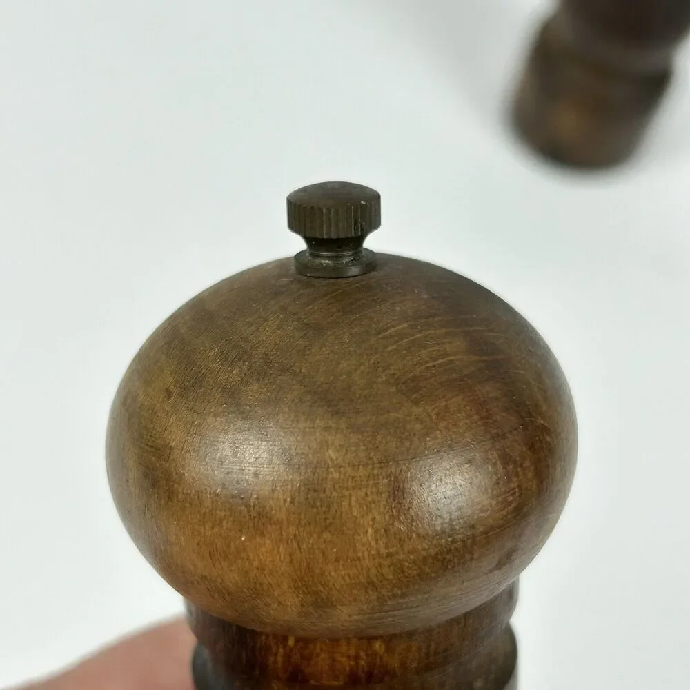 Vintage Lobeco Salt & Pepper Shaker Mill Japan 9" Wooden Spindle Farmhouse - Picture 5 of 13